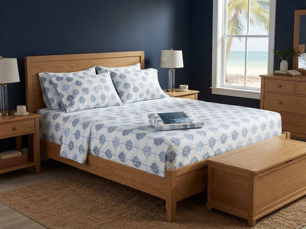 NWT Tommy Bahama Coastal Breeze 6-Piece Full Cooling Sheet Set Blue Palm Leaf